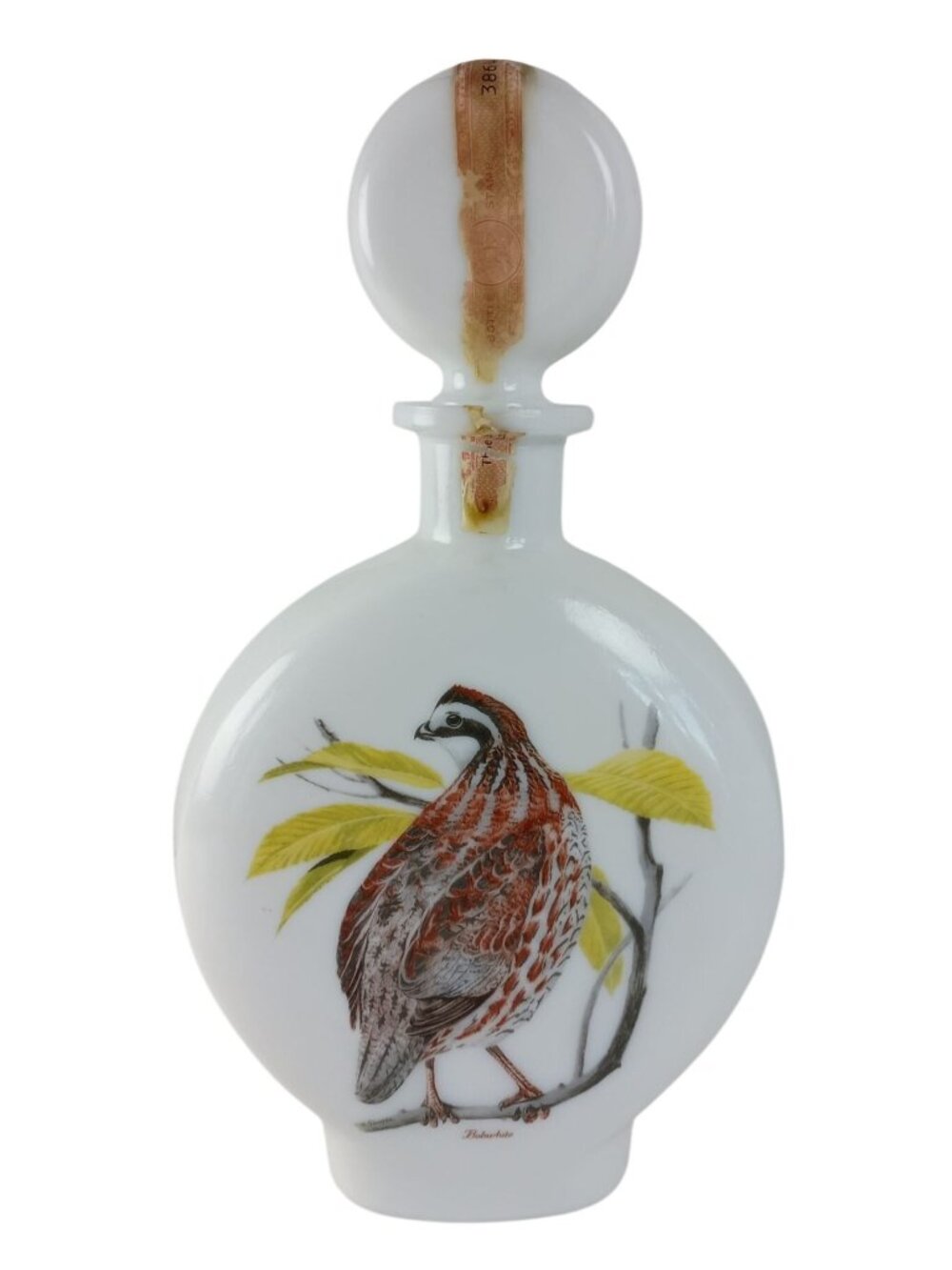 Field Birds BobWhite Milk Glass Decanter 1969 Empty Bottle #7 Vintage